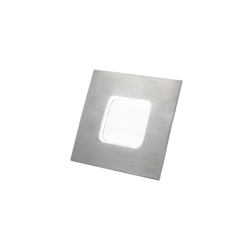 Square stainless steel LED light with a recessed square lens, featuring a sleek, modern design suitable for various lighting applications.