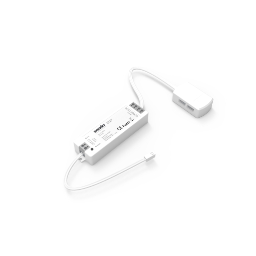 White Sensio TITAN+ CCT Receiver with a rectangular body, labeled with specifications, featuring a connected cable and a small connector for easy installation.