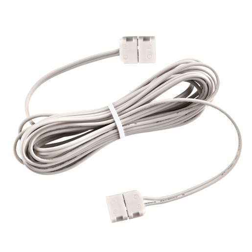 Flexible white interconnecting cable, 1.5m long, featuring two connectors at each end, made of durable plastic material, designed for easy connectivity.
