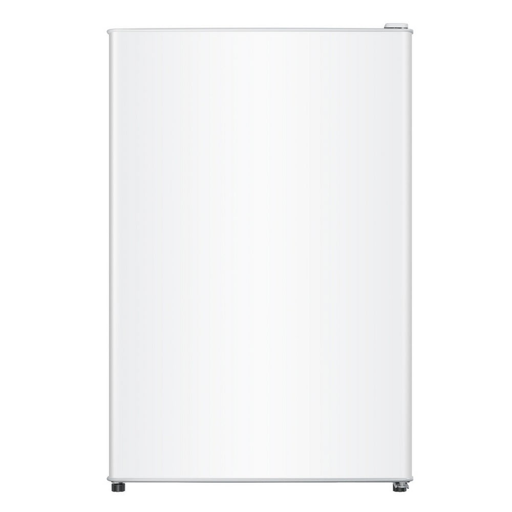 Freestanding undercounter larder fridge in white, measuring 54.8cm, featuring a smooth, glossy finish and adjustable feet for stability.