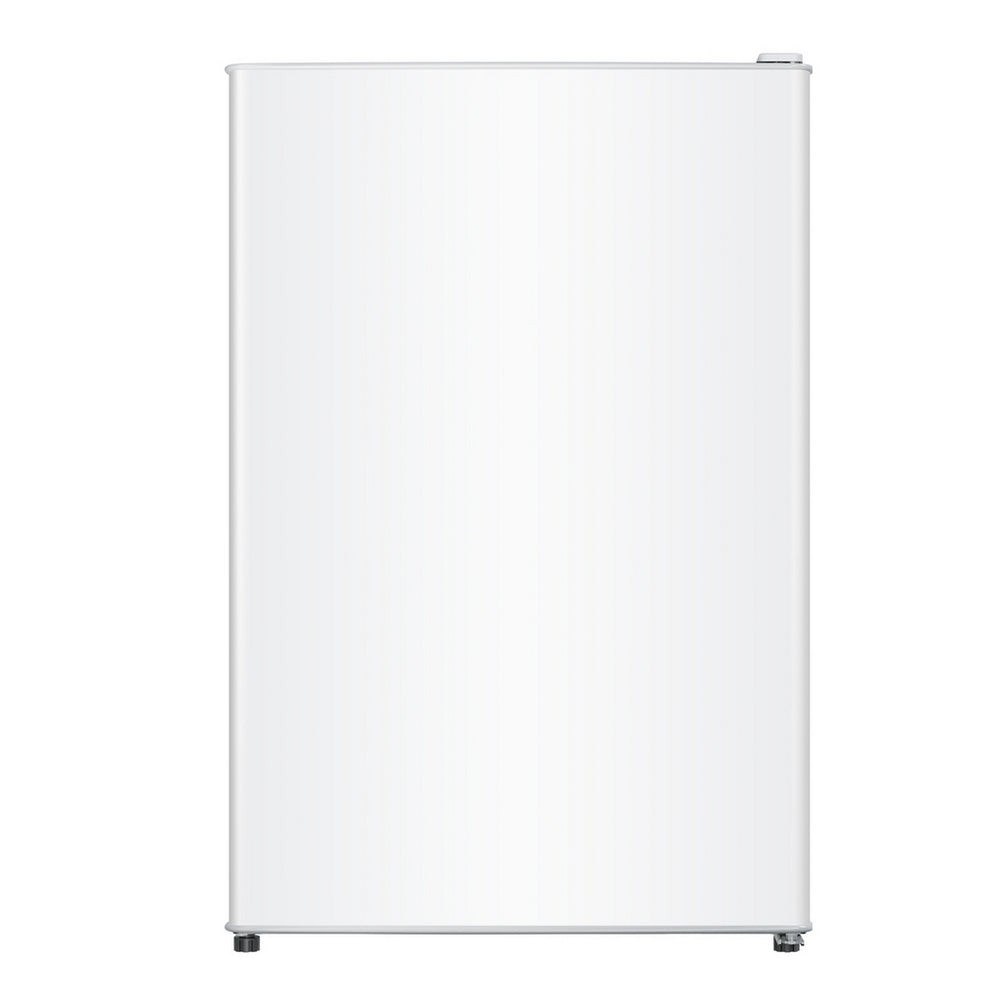 Freestanding undercounter larder fridge in white, measuring 54.8cm, featuring a sleek, smooth finish and adjustable feet for stability.