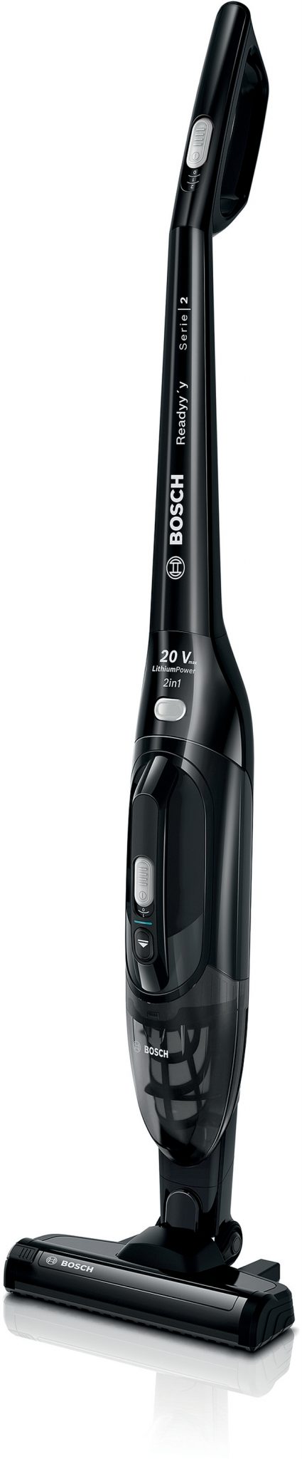 Cordless vacuum cleaner in jet black, featuring a sleek design, ergonomic handle, and a detachable cleaning head for versatile use, with a run time of 44 minutes.