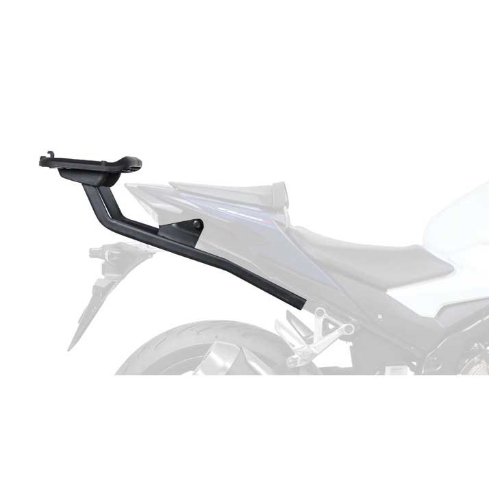 Black SHAD Top Master Topcase Fitting, made of durable material, features a sleek design with a 90 cm length, designed for easy attachment to motorcycle frames.