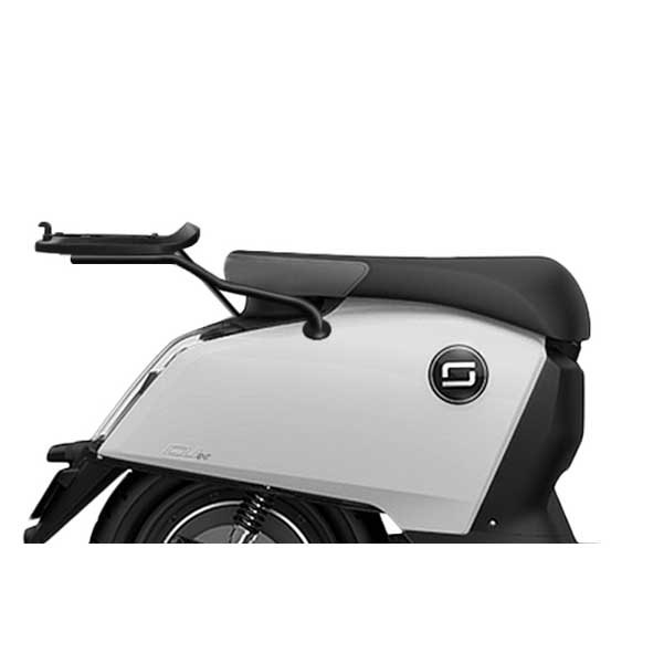 Top Master Topcase Fitting by Shad features a sleek black and silver design, made of durable materials, with a sturdy mounting rack for secure attachment to motorcycles.