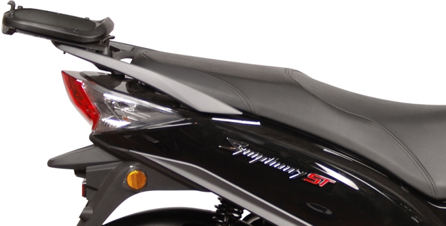 Top Master Topcase Fitting by Shad, featuring a sleek black design, sturdy metal construction, and a streamlined shape, designed for easy attachment to motorcycles.