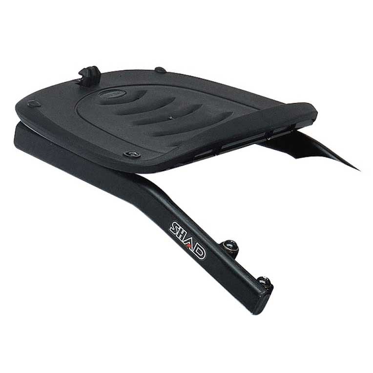 Black Top Master Topcase Fitting by Shad, featuring a textured surface, sturdy plastic construction, and a size of 25 cm, designed for secure attachment to motorcycle luggage systems.