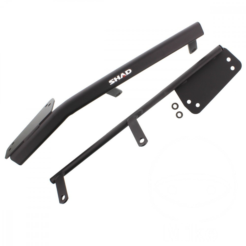 Black metal Top Master Topcase Fitting by Shad, featuring a sturdy design with mounting brackets and hardware, suitable for topcases sized 65 cm.