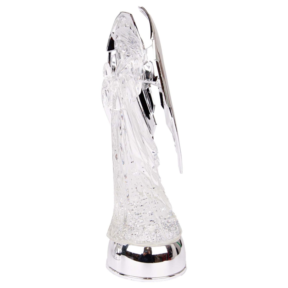 Shatchi Acrylic Glitter Swirling LED Light Up Front Face Angel Figure Christmas Water Spinner 33cm - image 4