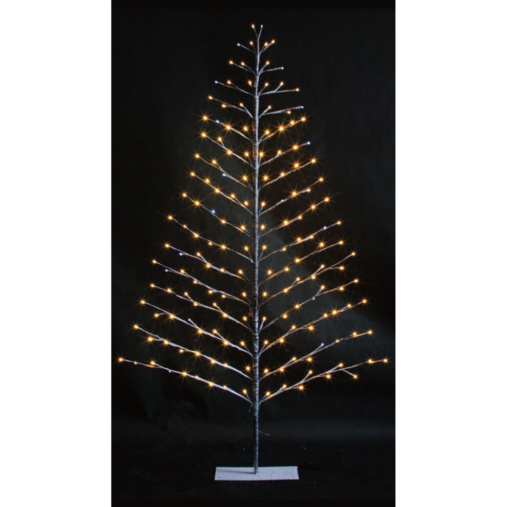 4ft brown snowy twig Christmas tree with 90 twinkling LED lights, featuring a metal frame and a birch design, ideal for indoor holiday decor.