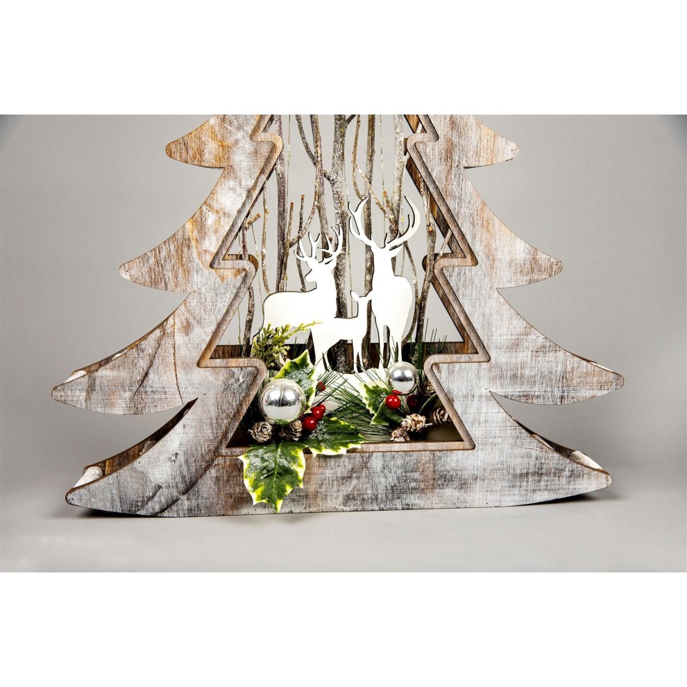 Shatchi LED Wooden Christmas Tree Reindeer Scene 48cm - image 2