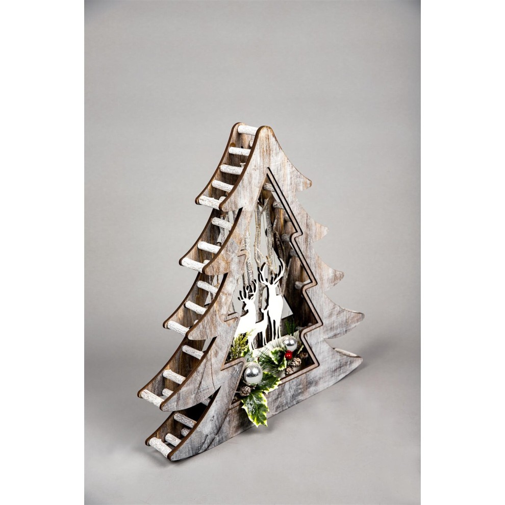 Shatchi LED Wooden Christmas Tree Reindeer Scene 48cm - image 3