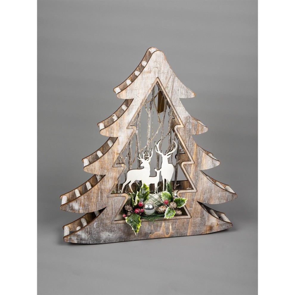 Shatchi LED Wooden Christmas Tree Reindeer Scene 48cm - image 5