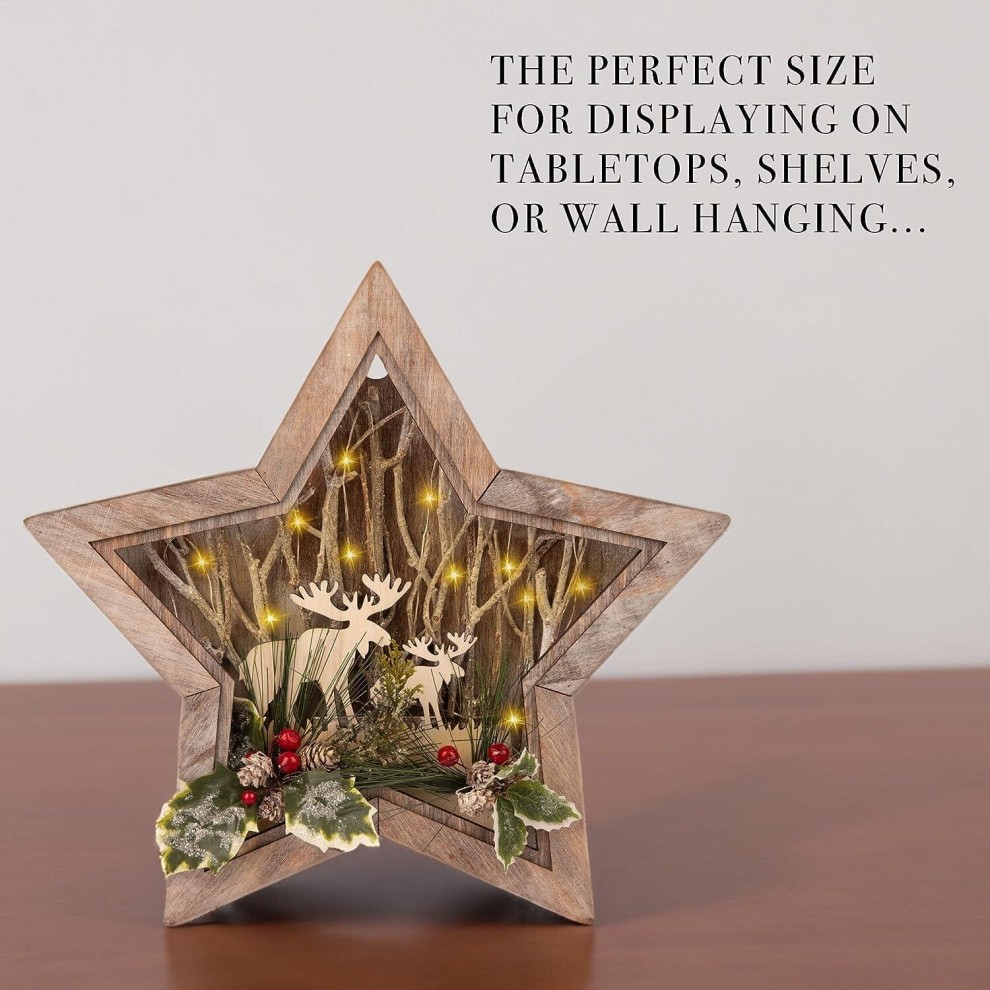 Shatchi LED Wooden Star Shape Reindeer Scene 38cm - image 2