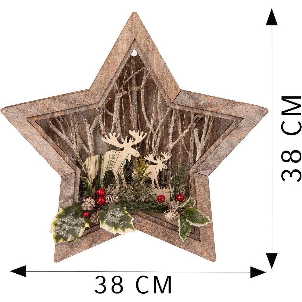 Shatchi LED Wooden Star Shape Reindeer Scene 38cm - image 5