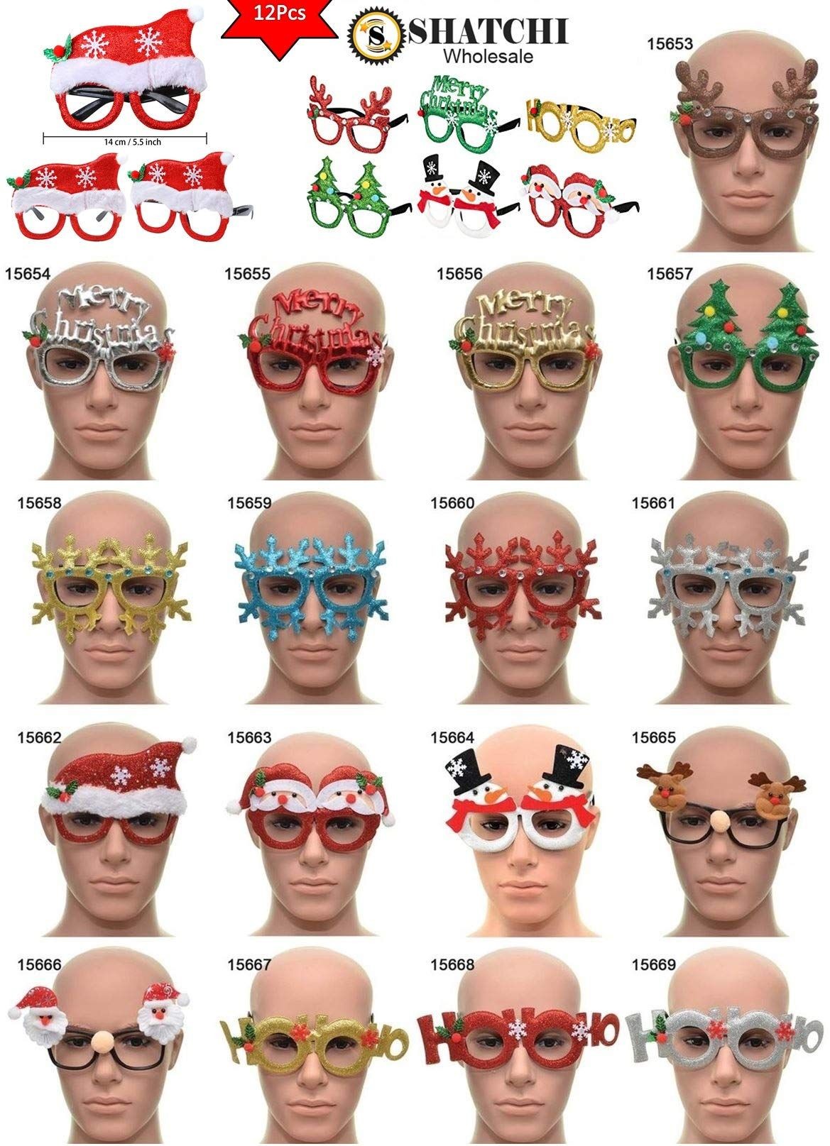 Shatchi Novelty Glitter Christmas Glasses 12 Pack - image 2