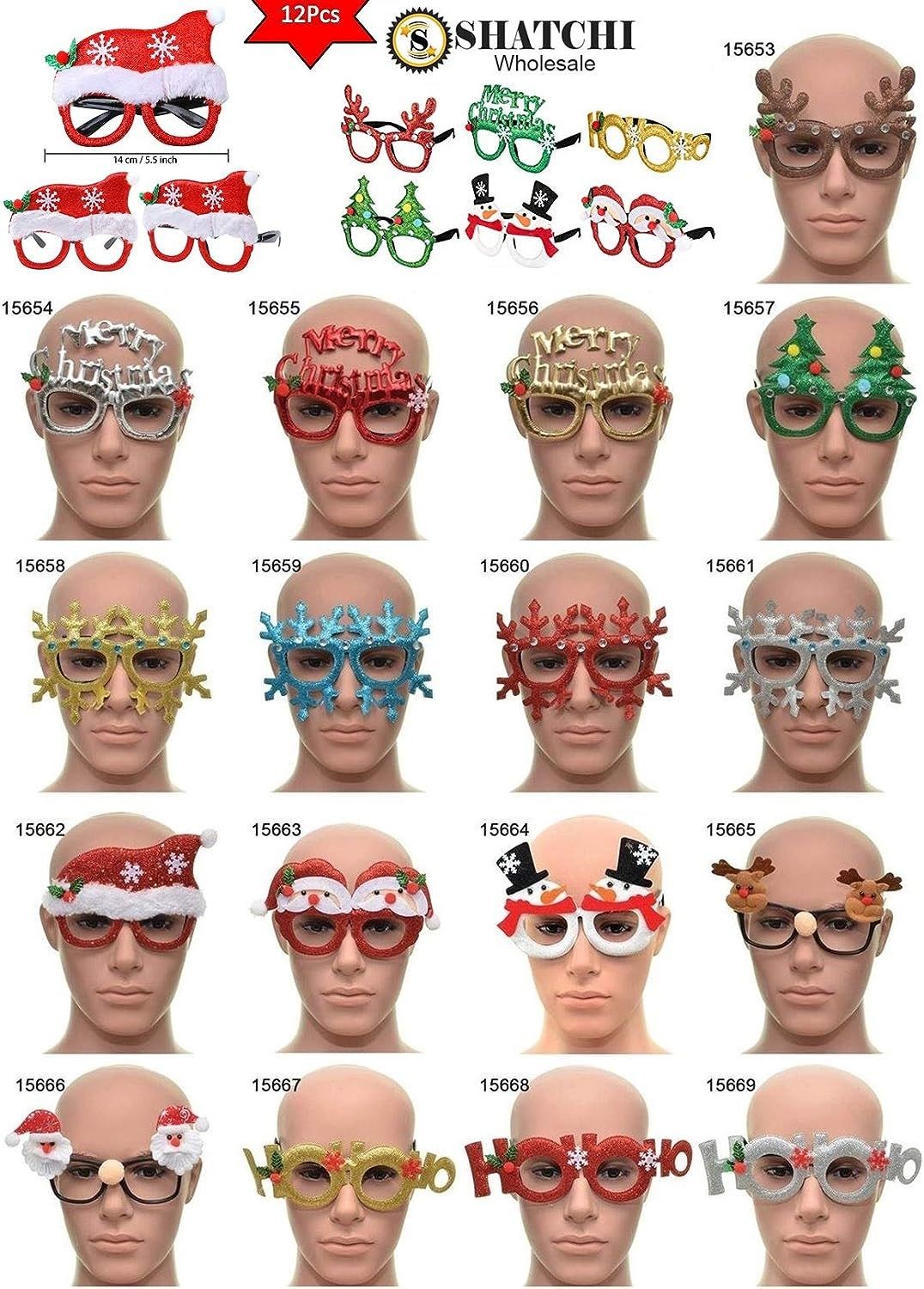 Shatchi Novelty Glitter Christmas Glasses 12 Pack - image 3