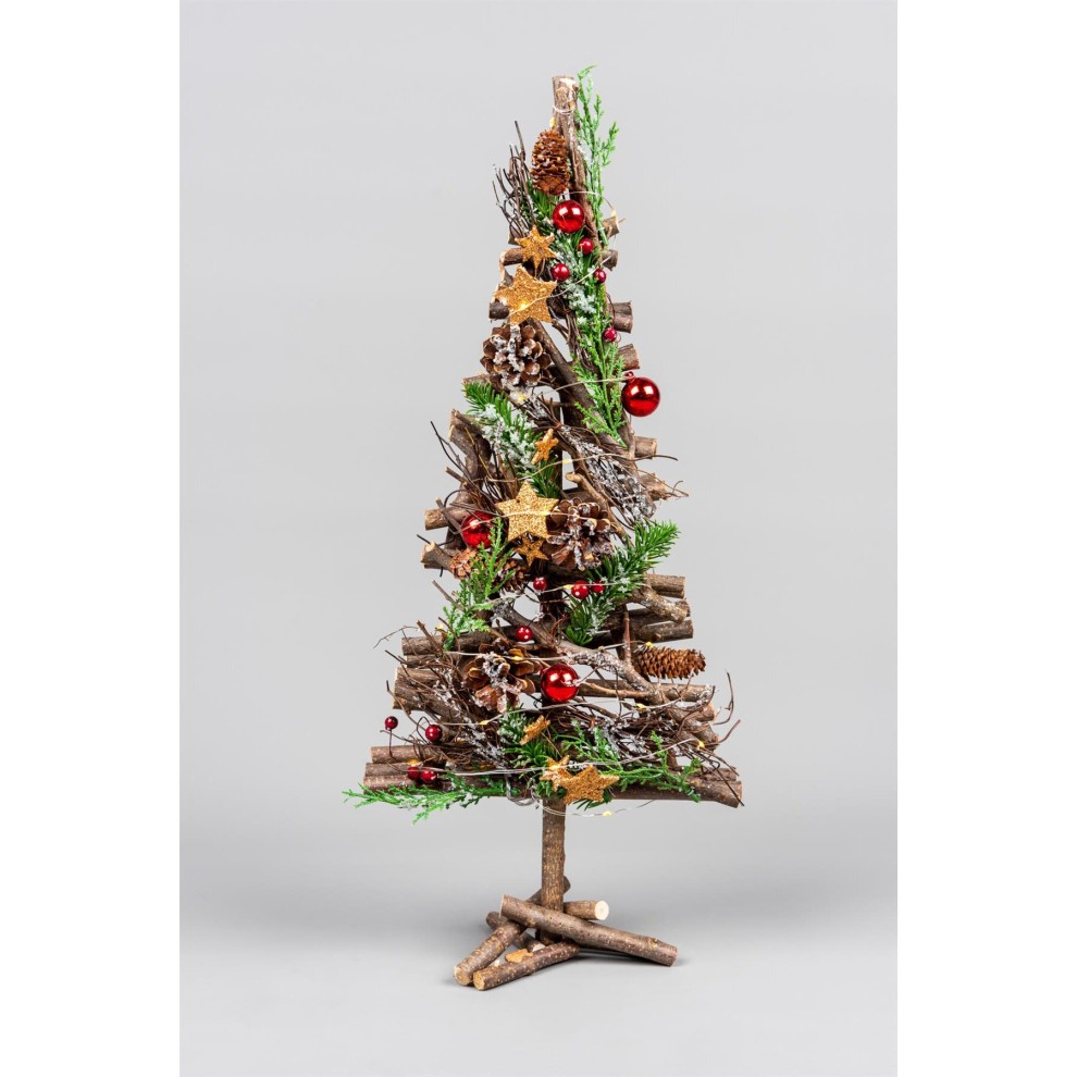 Shatchi Warm White LED Red and Brown Twig Wood Christmas Tree 50cm - image 2