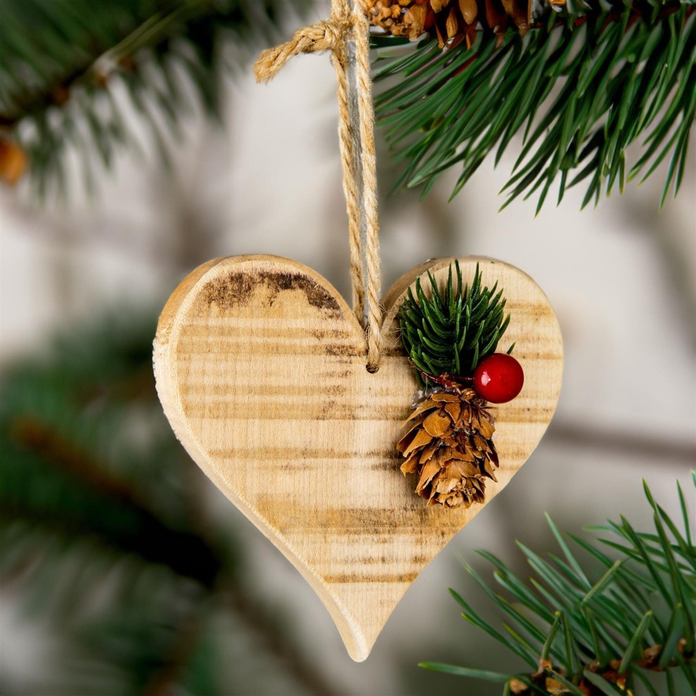 Shatchi Wooden Heart Shape Hanging Christmas Decoration 10 x 10cm - image 2