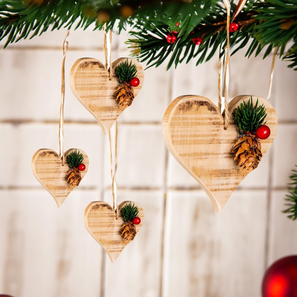Shatchi Wooden Heart Shape Hanging Christmas Decoration 10 x 10cm - image 3