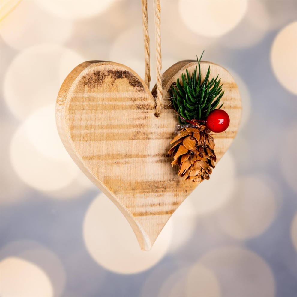 Shatchi Wooden Heart Shape Hanging Christmas Decoration 10 x 10cm - image 4
