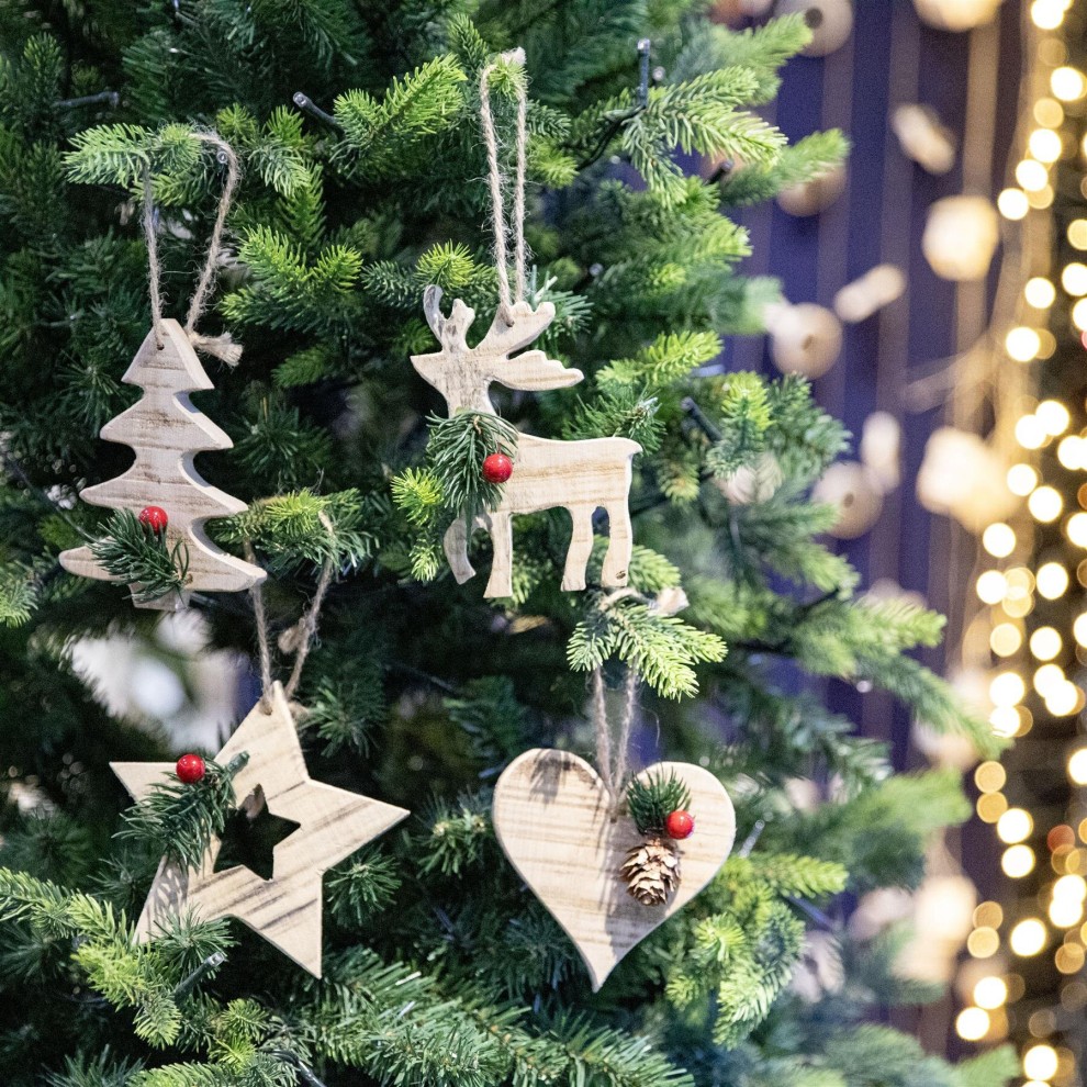Shatchi Wooden Heart Shape Hanging Christmas Decoration 10 x 10cm - image 5