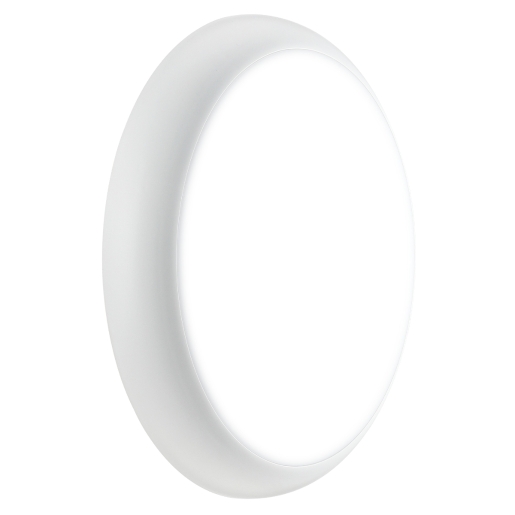 White oval LED bulkhead light with a smooth plastic finish, designed for emergency use, featuring a 24W power output and 2000 lumens brightness, rated IP54 for dust and water resistance.