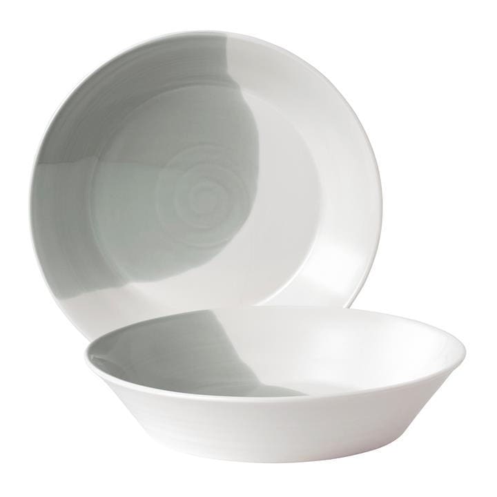 Set of two Royal Doulton Signature 1815 pasta bowls featuring a sleek white design with a stylish green gradient on the interior, crafted from durable ceramic.