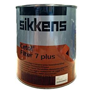 Sikkens Cetol Filter 7 Plus 077 in a 2.5L metal can, featuring a glossy finish, with a prominent logo and a color label indicating a pine wood shade.