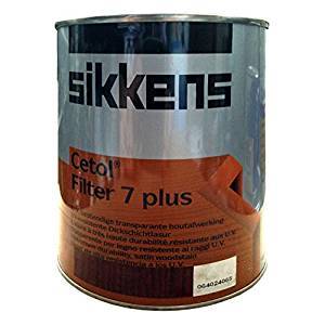 Sikkens Cetol Filter 7 Plus woodstain in a 2.5-litre metal can, featuring a sleek design with a grey label and a brown wood texture graphic, ideal for teak wood protection.