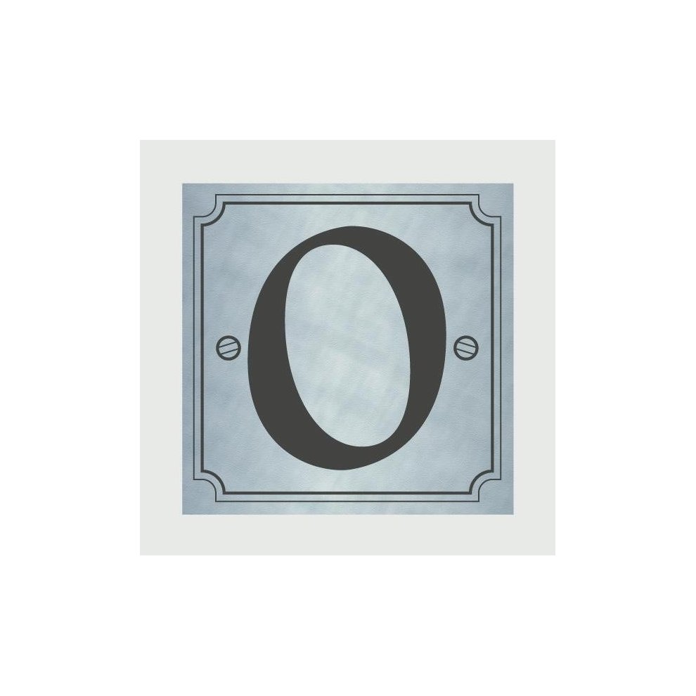 Classic silver number "0" on a black background with a decorative border, made from durable material, suitable for house or gate signage.