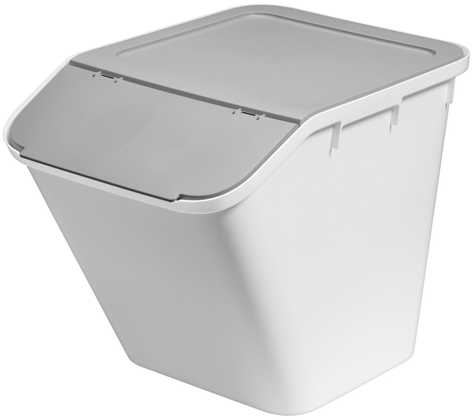 Clear plastic recycling bin with a large 51L capacity, featuring a grey lid and a sloped design for easy access and stacking.