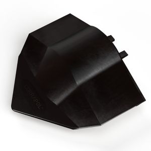 Black Corrapol-bt Super Ridge Endcap made from durable material, featuring a sleek design with two protruding tabs for secure attachment.
