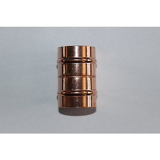 Copper solder ring fitting, straight coupler, 35 x 35 mm, featuring a smooth, shiny surface with three visible grooves for secure connections.
