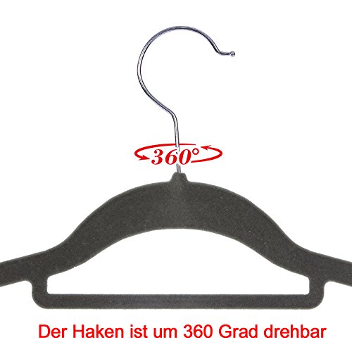 SONGMICS Velvet Hangers, Set of 20 Clothes Coat Hangers, Non-Slip, with Tie Bar and 360° Swivel Hook, Space-Saving, 0.6 cm Thick, 43.5 cm Long, for Dresses Trousers, Grey CRF20V - image 4