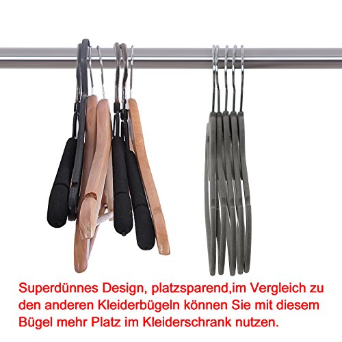 SONGMICS Velvet Hangers, Set of 20 Clothes Coat Hangers, Non-Slip, with Tie Bar and 360° Swivel Hook, Space-Saving, 0.6 cm Thick, 43.5 cm Long, for Dresses Trousers, Grey CRF20V - image 5
