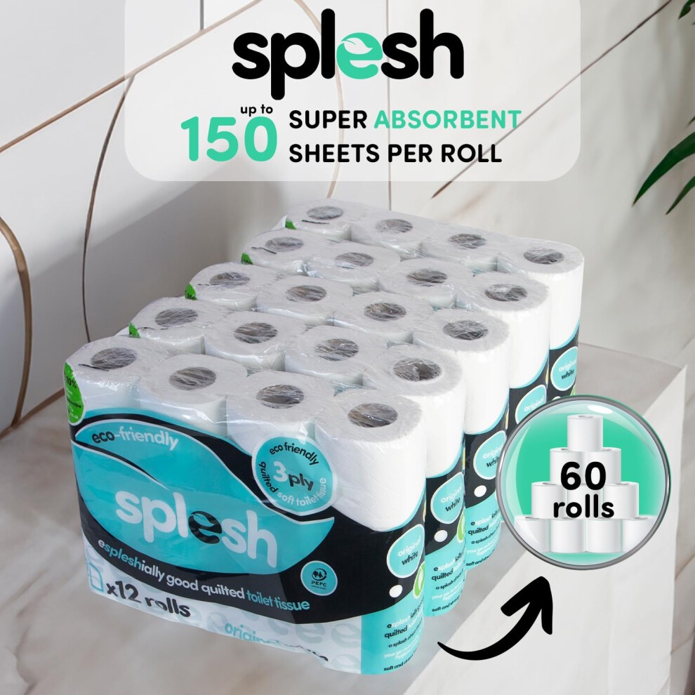 Splesh Quilted Luxury White Soft Toilet Tissue 84 Rolls 3 Ply - image 3