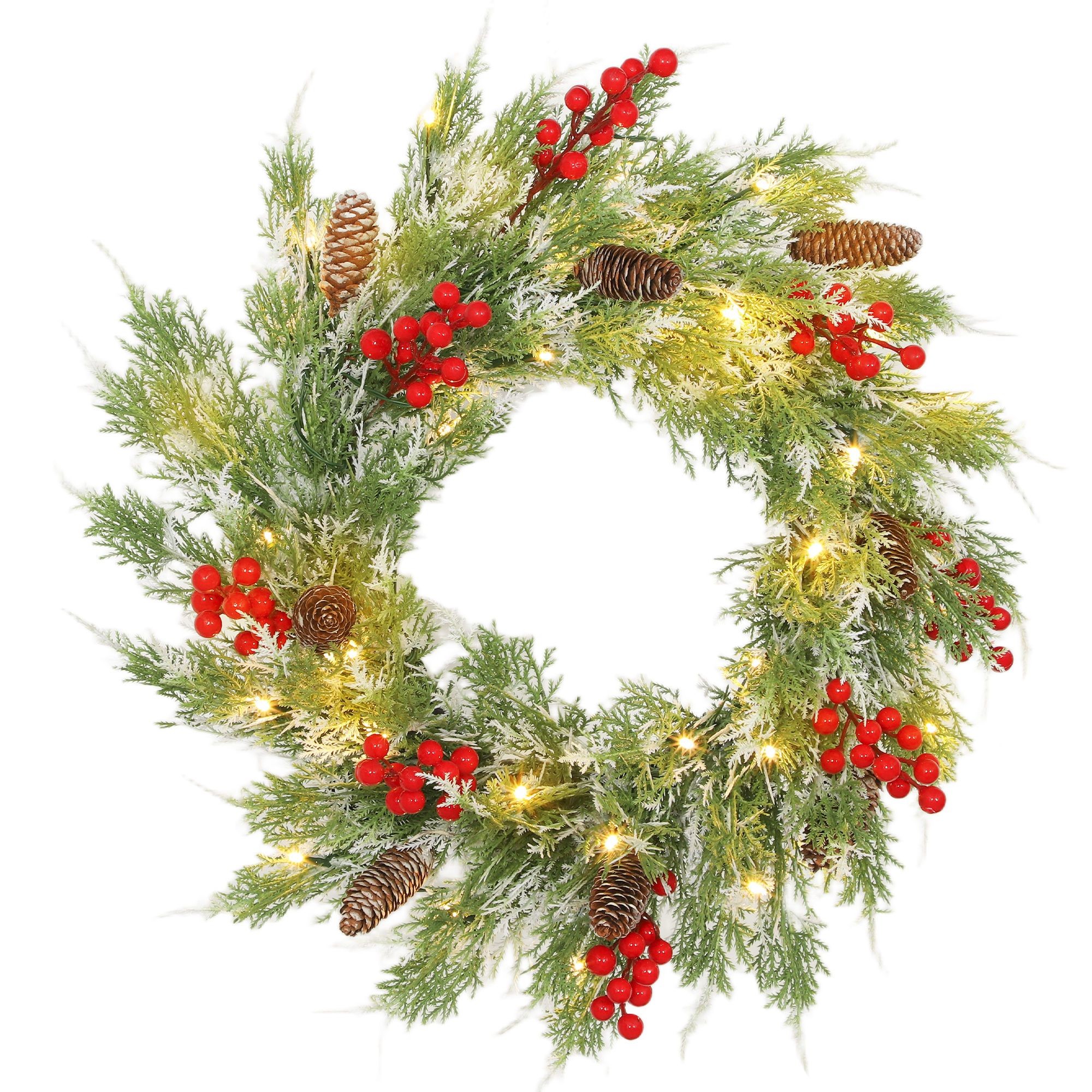 StarBright 30 Warm White LED Pre-Lit Wreath with Berries and Pinecones 60cm - image 3