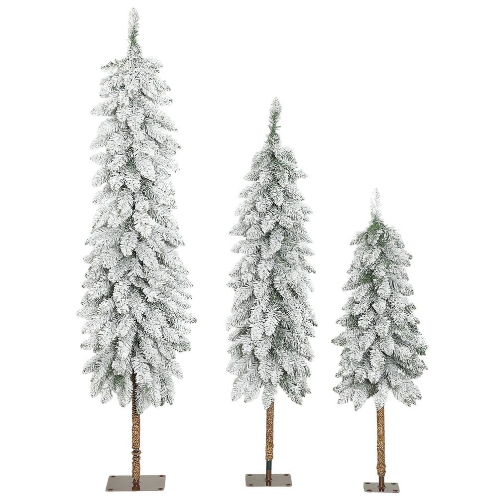 StarBright Pencil Down swept Flocked Artificial Christmas Tree Set of 3 - image 2