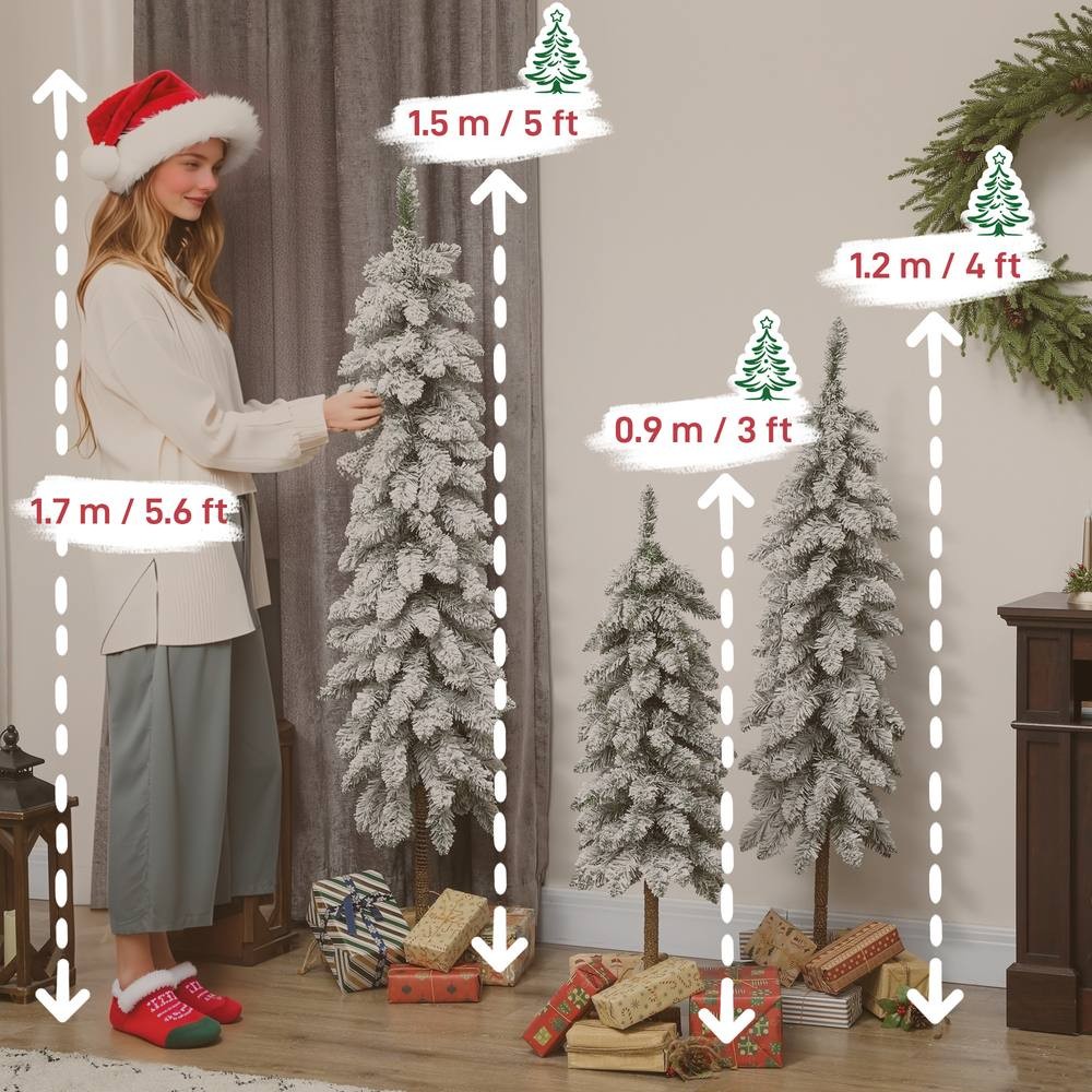 StarBright Pencil Down swept Flocked Artificial Christmas Tree Set of 3 - image 3