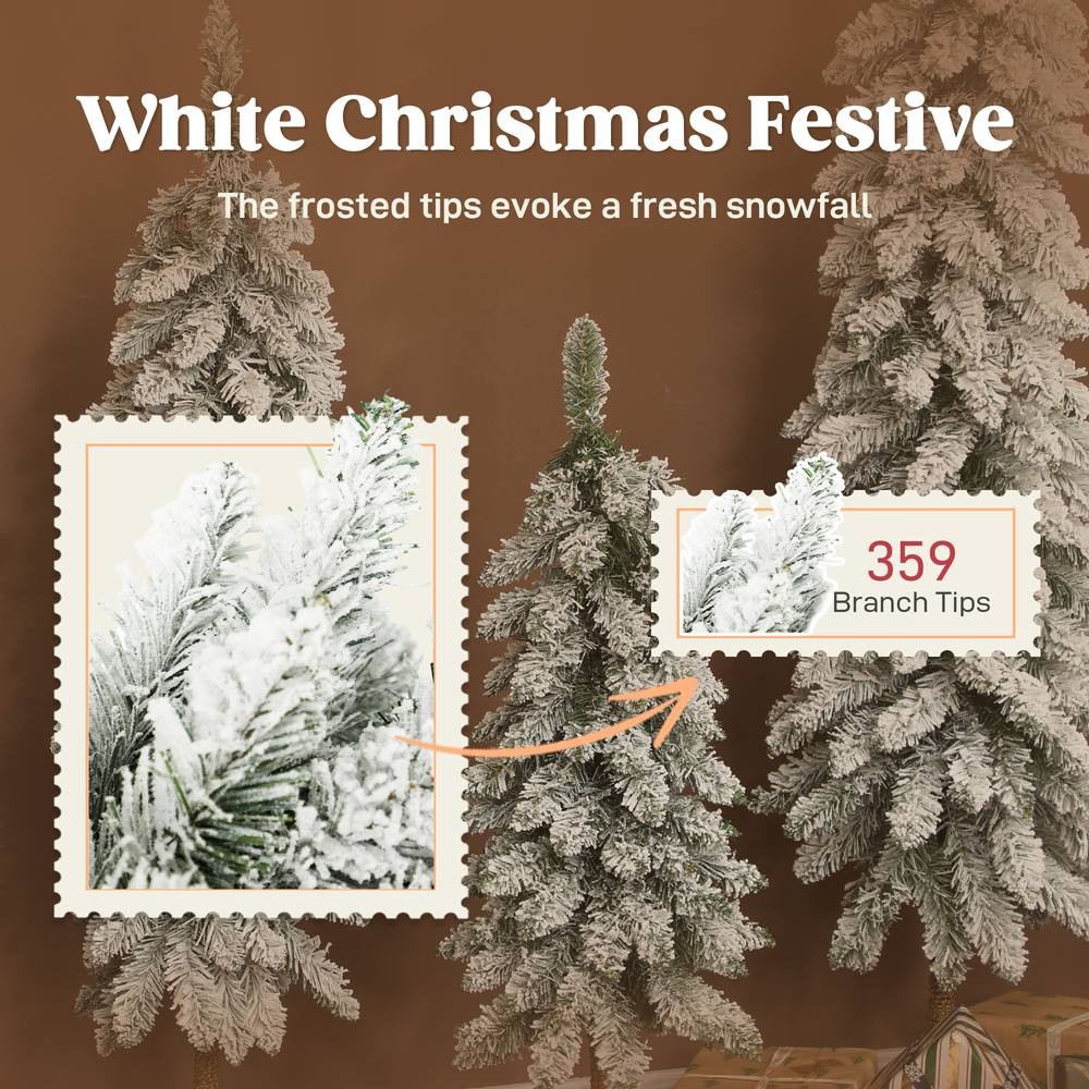 StarBright Pencil Down swept Flocked Artificial Christmas Tree Set of 3 - image 5
