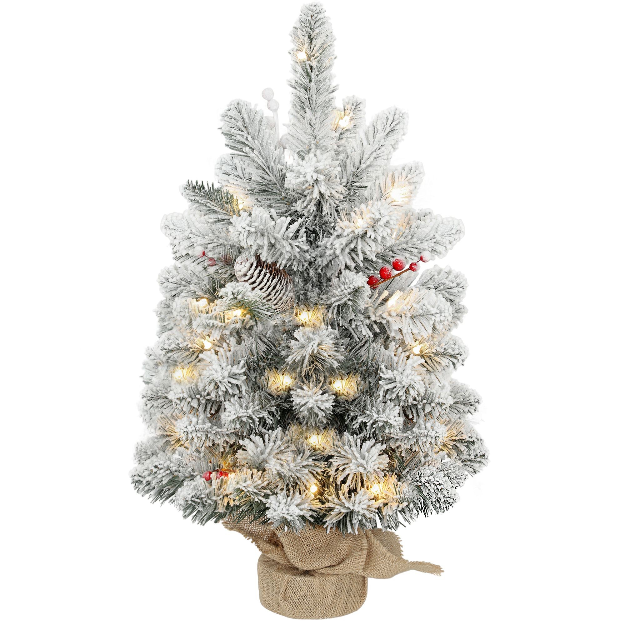 StarBright Pre-Lit Snow Flocked Small Tabletop Artificial Christmas tree with Pinecones and Berries 2ft - image 3