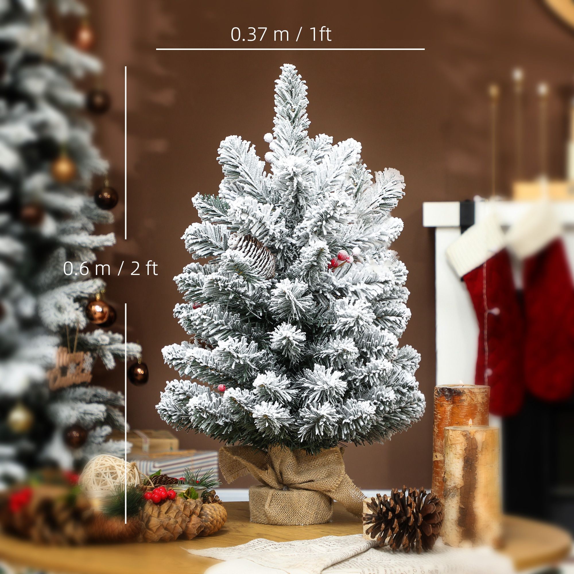 StarBright Pre-Lit Snow Flocked Small Tabletop Artificial Christmas tree with Pinecones and Berries 2ft - image 4