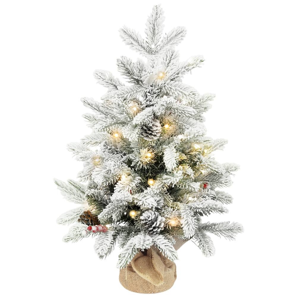StarBright Pre-Lit Snow Flocked Tabletop Artificial Christmas Tree with Pinecones and Berries 2ft - image 2