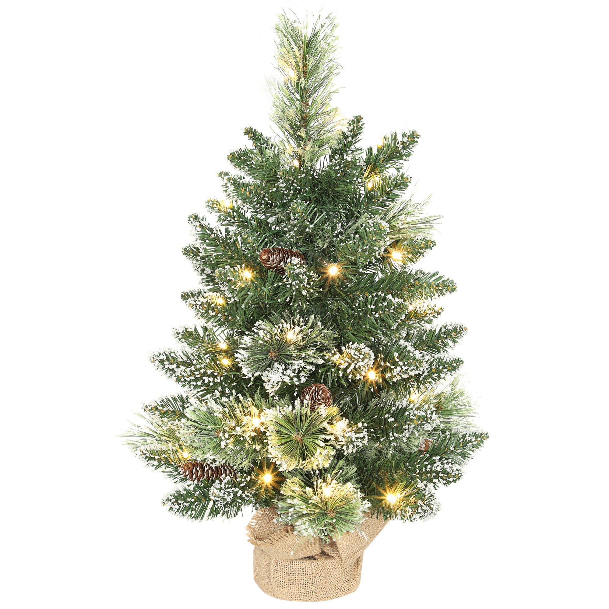 StarBright Pre-Lit Snow Flocked Tabletop Artificial Christmas Tree with Pinecones 2ft - image 3