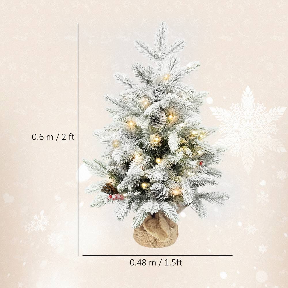 StarBright Pre-Lit Snow Flocked Tabletop Artificial Christmas Tree with Pinecones and Berries 2ft - image 3
