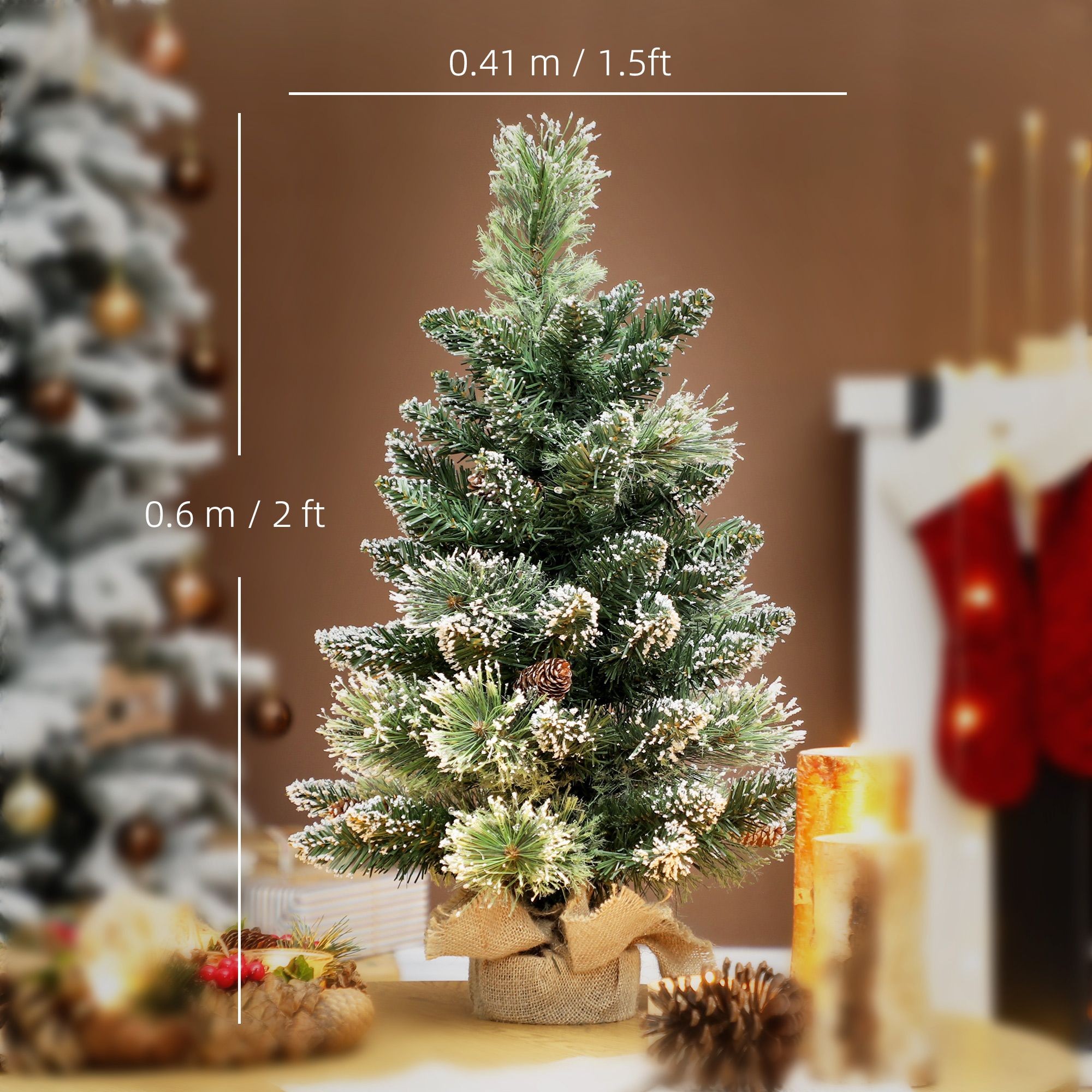 StarBright Pre-Lit Snow Flocked Tabletop Artificial Christmas Tree with Pinecones 2ft - image 4