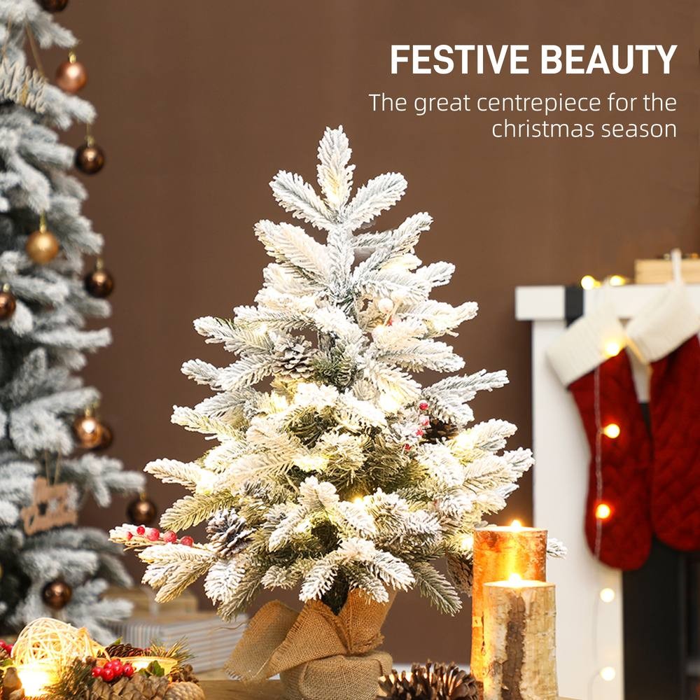 StarBright Pre-Lit Snow Flocked Tabletop Artificial Christmas Tree with Pinecones and Berries 2ft - image 4