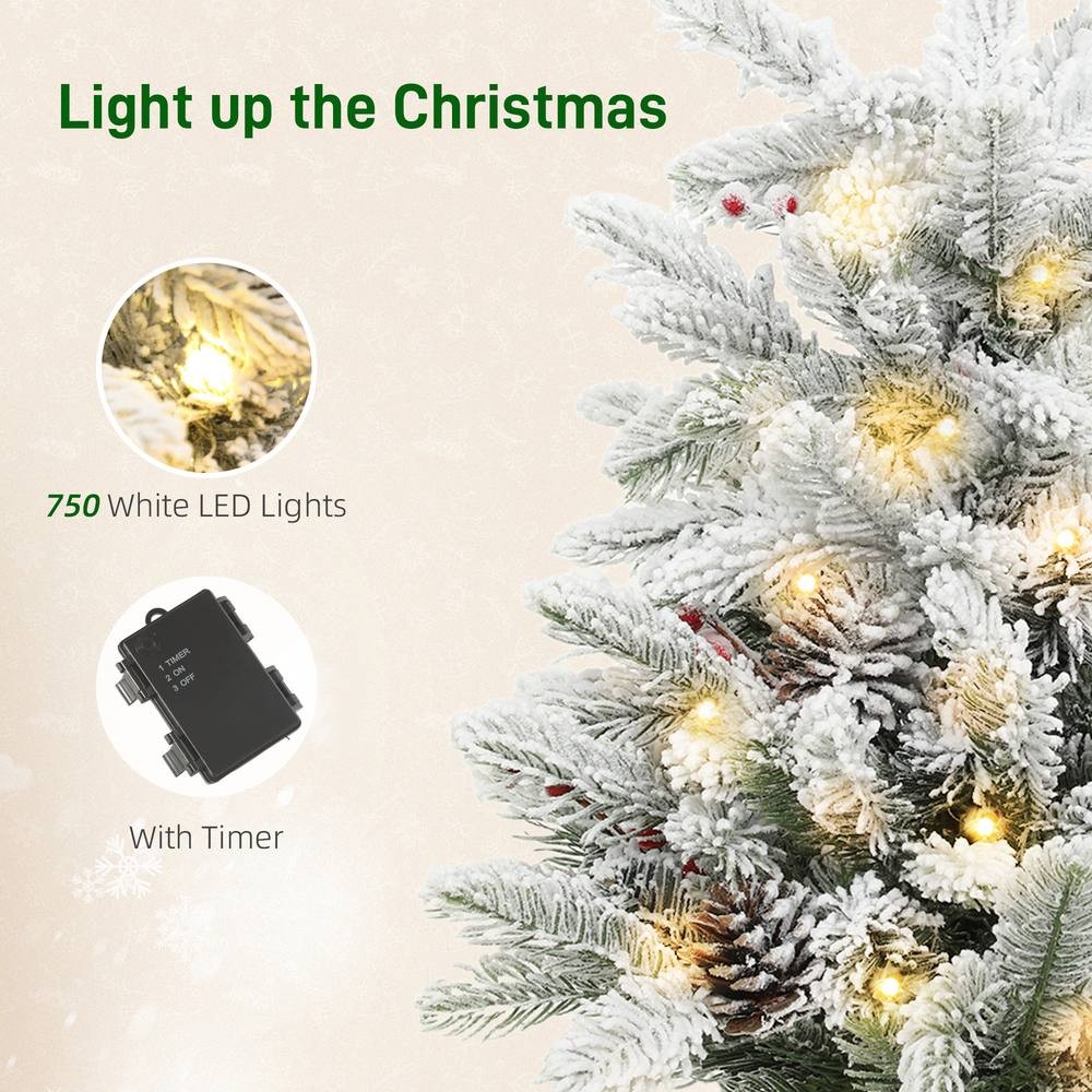 StarBright Pre-Lit Snow Flocked Tabletop Artificial Christmas Tree with Pinecones and Berries 2ft - image 5