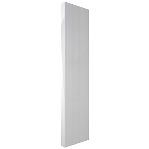 Vertical double panel radiator in sleek white finish, measuring 1800mm x 600mm, featuring a modern design with vertical grooves for a stylish look.