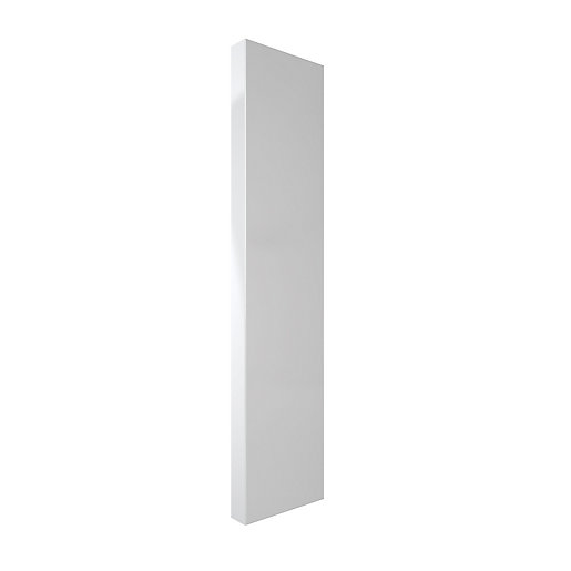 Vertical double panel radiator in a sleek, modern design, measuring 1800mm x 600mm, finished in a smooth, glossy white surface.